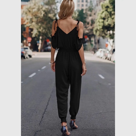 395- Petite Cold Shoulder Wrap
Detail Jumpsuit - Picture 4 of 7
